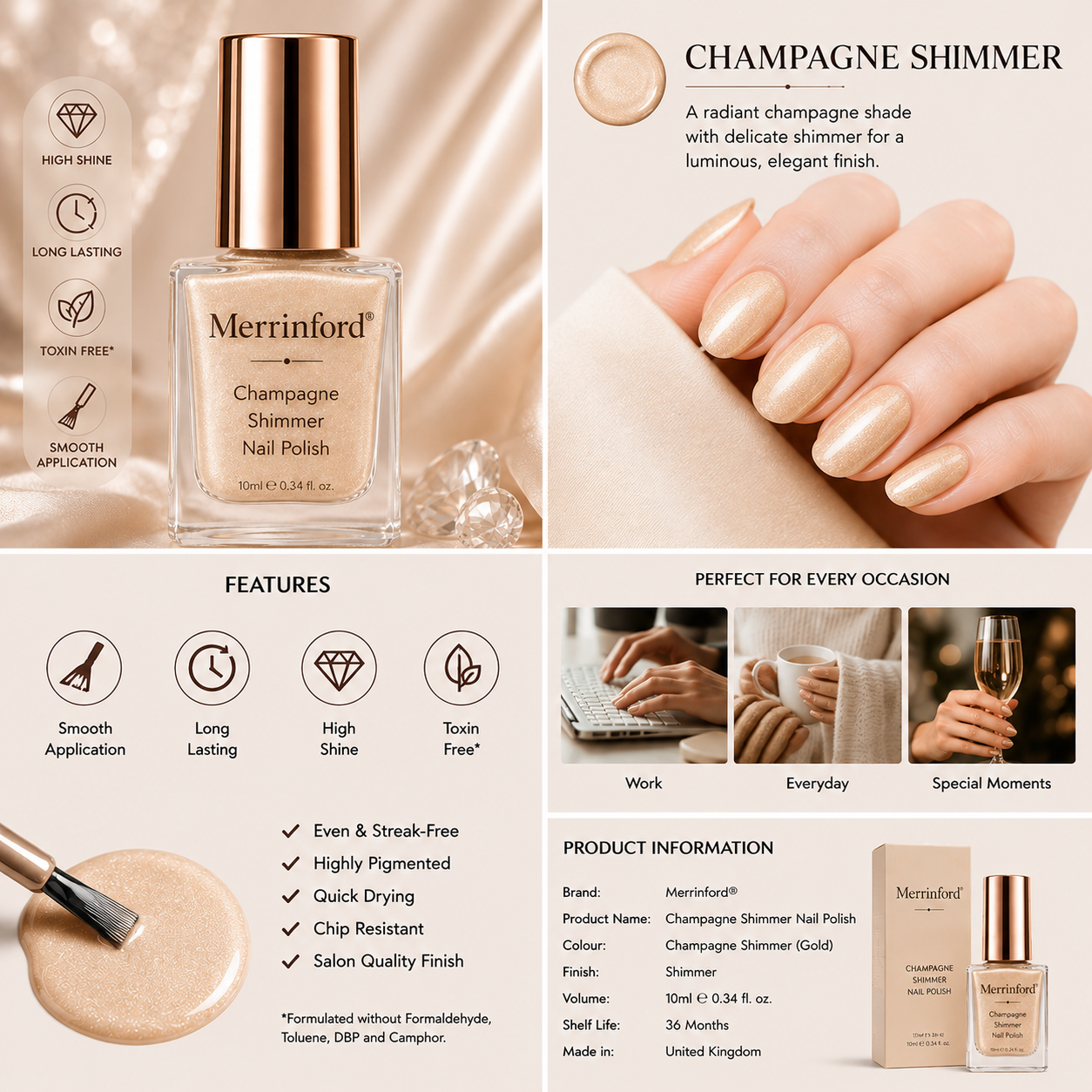 Merrinford® Champagne Shimmer Nail Polish