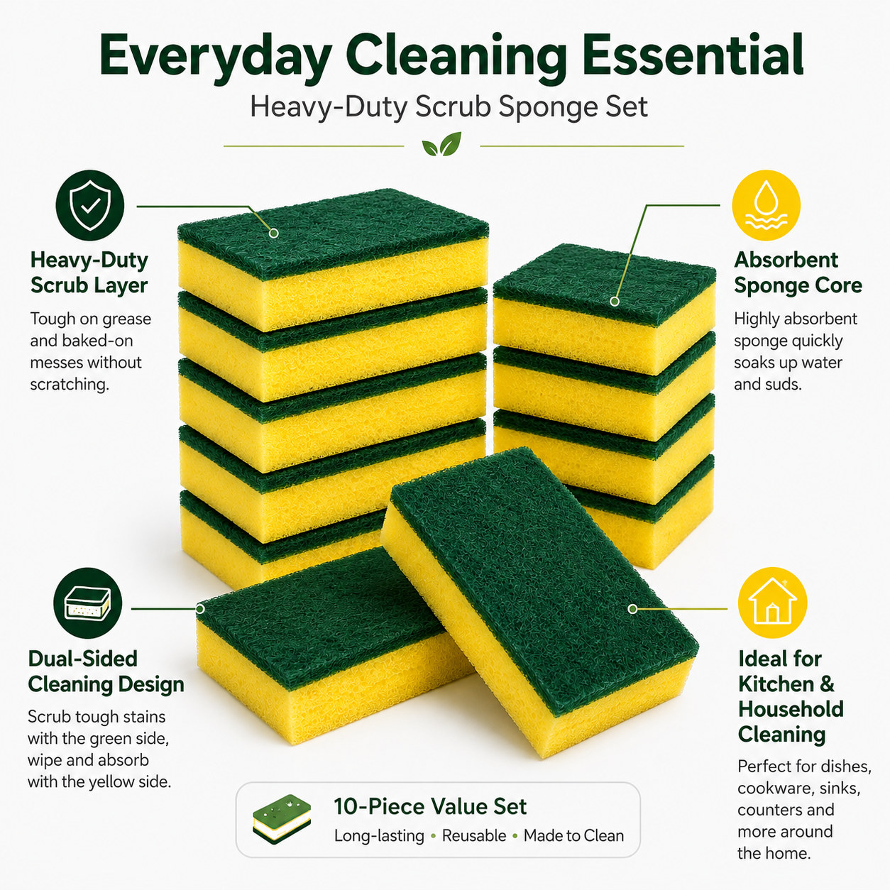 Jxvkxbsh Heavy-Duty Scrub Sponge Set