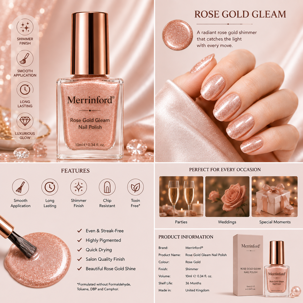 Merrinford® Rose Gold Gleam Nail Polish