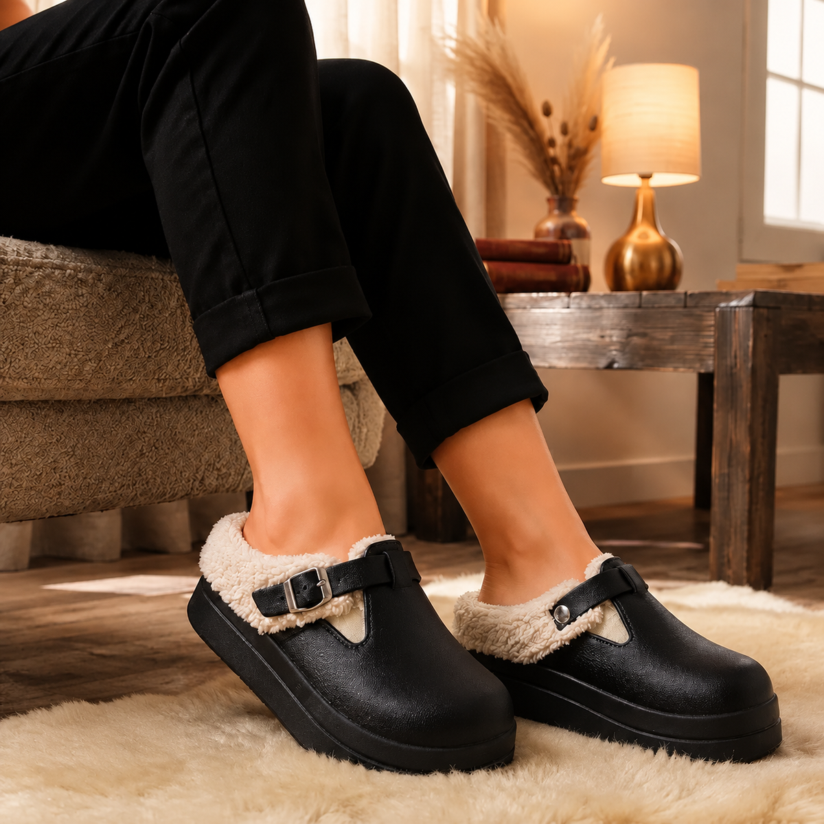 🔥 LETZTER SALE-TAG – 80 % RABATT ✨ Kuschelige Clogs mit flauschigem Innenfutter & Schnalle – Warm, bequem und stilvoll