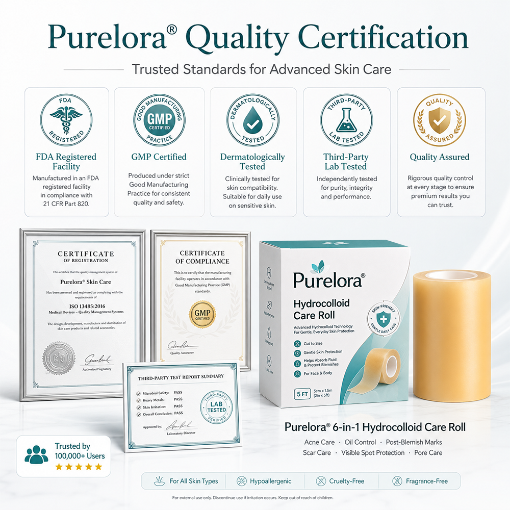 Official Brand Store | ✅💎 Purelora® 6-in-1 Hydrocolloid Patch – Clears acne, fades acne marks, prevents visible blemishes, and minimizes pores.