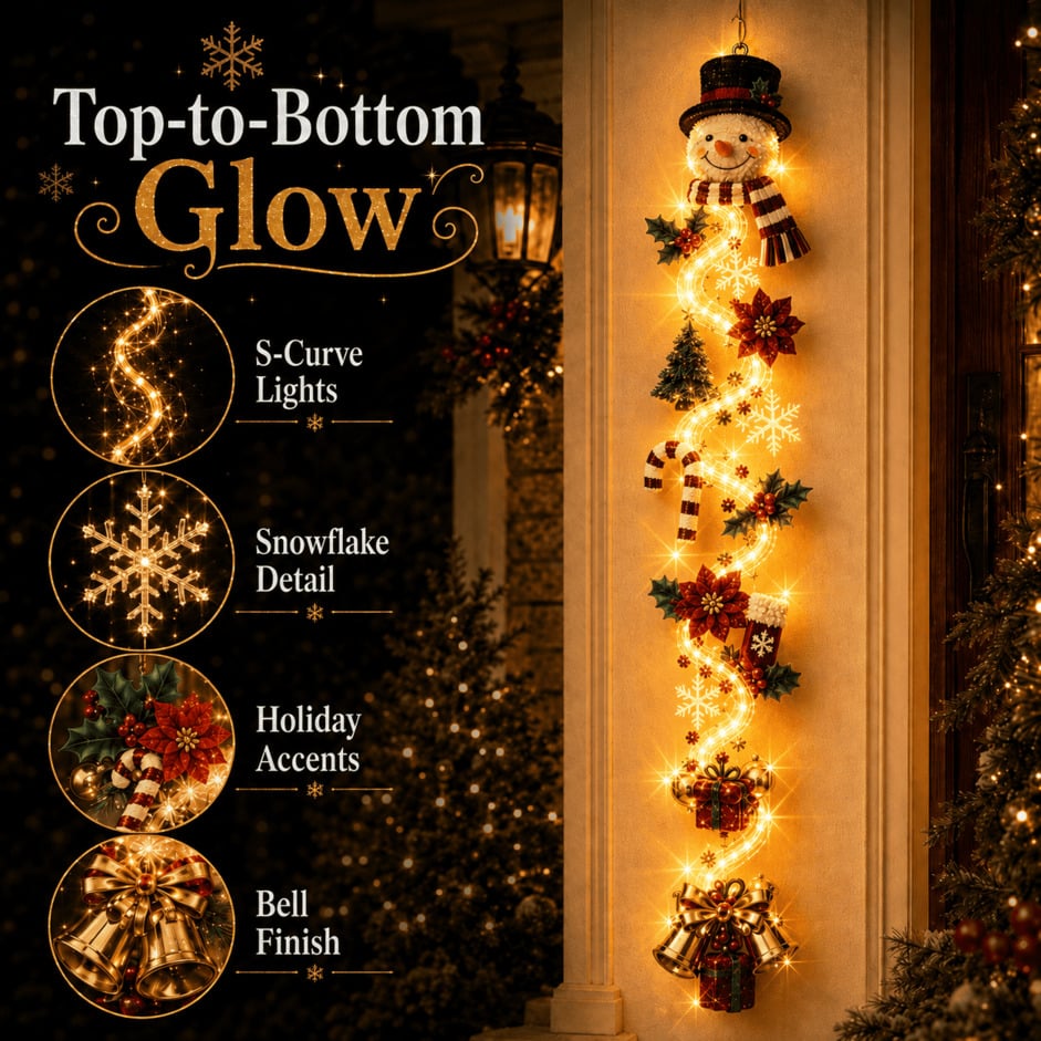 🎄 MerryCascade Leuchtender Weihnachts-Türhänger | 6 festliche Lichterdesigns, warmes Licht, 3D-Details und platzsparende vertikale Dekoration ✨